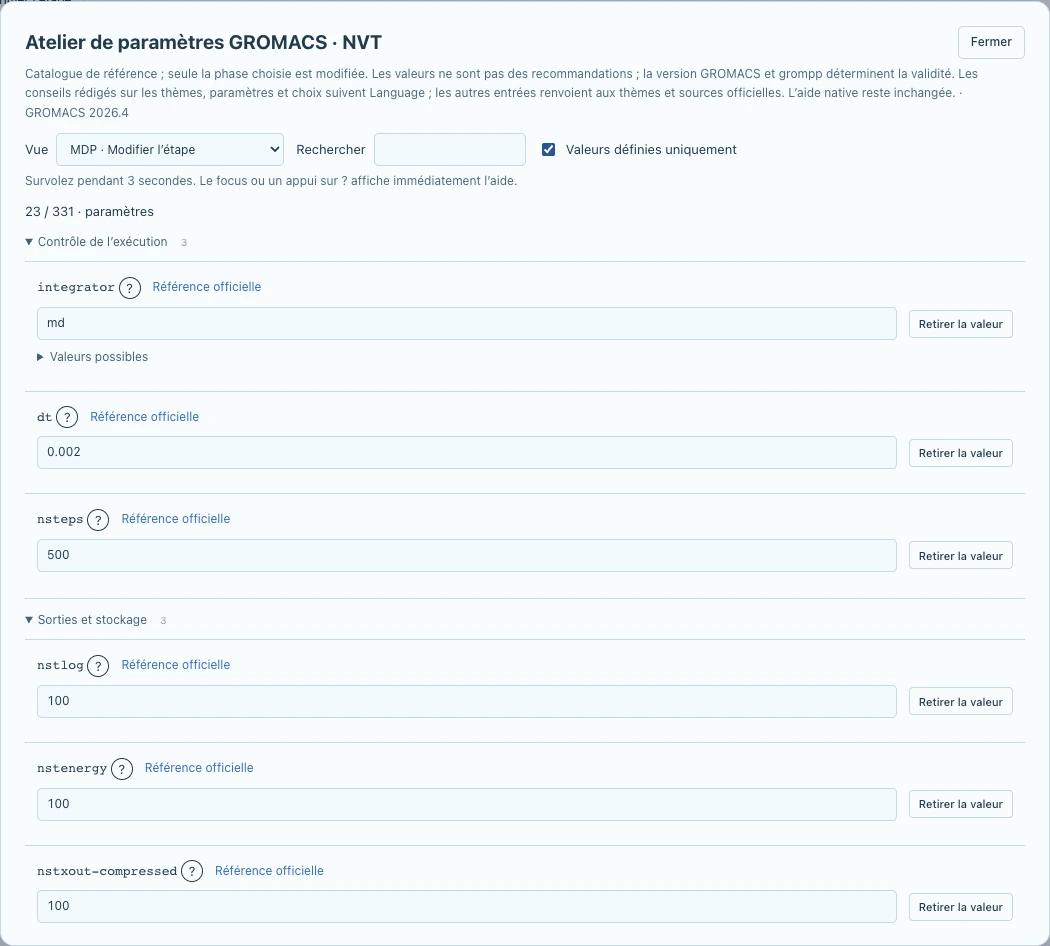 Régler les paramètres de simulation. Interfaces réelles de développement, avec réglages de démonstration et tâches simulées. Aucun calcul réel n’a été lancé.