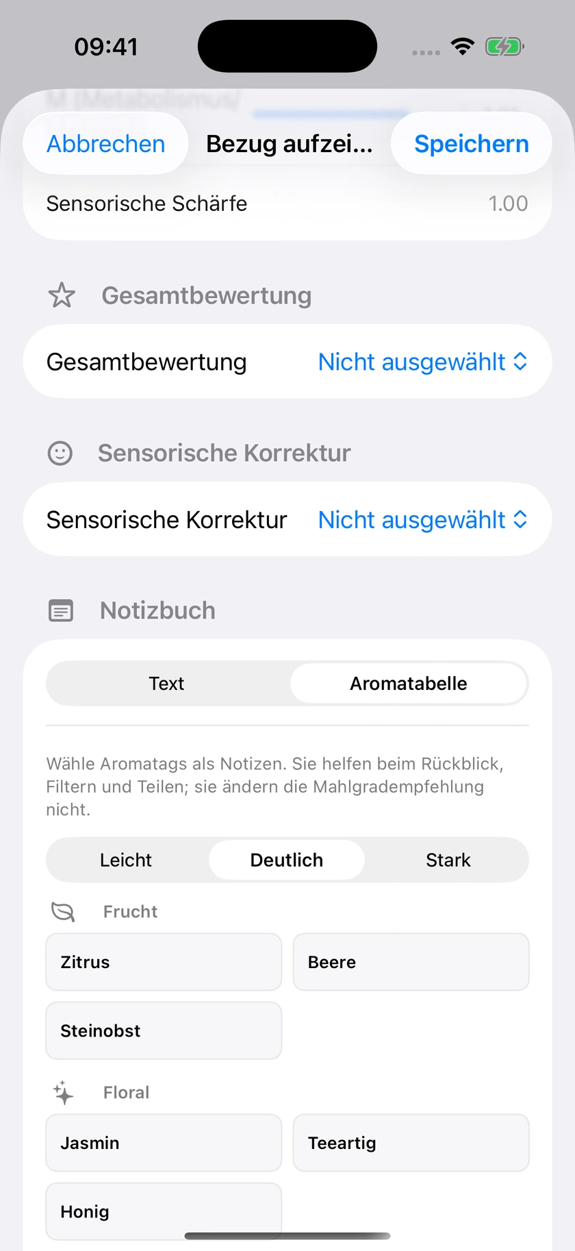 Abbildung 34 | Aromatabelle und Geschmacksnotizen