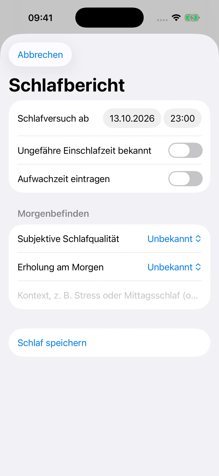 Abbildung 55 | Schlafformular