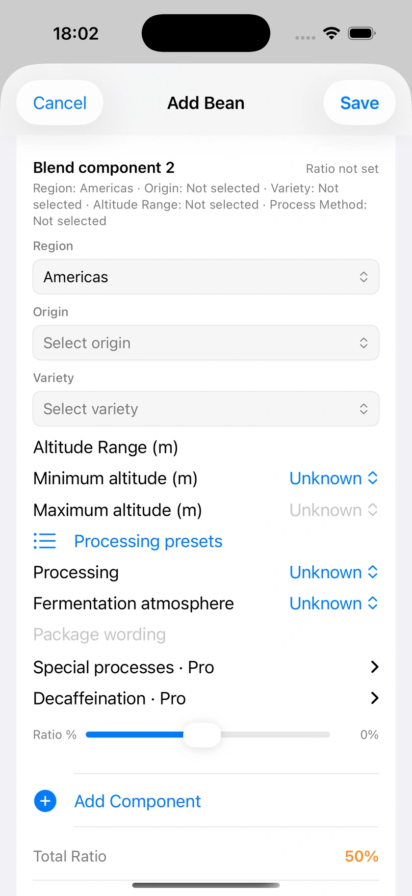 Figure 10 | Blend components and default recipes