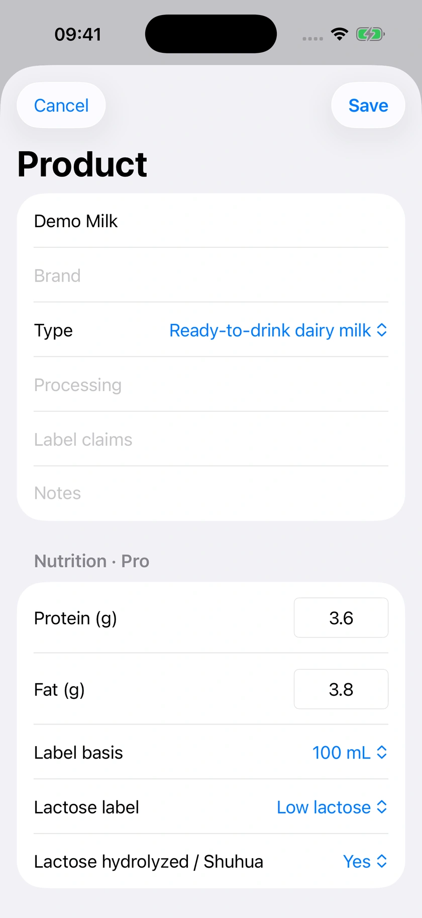 Figure 59 | Nutrition and lactose information