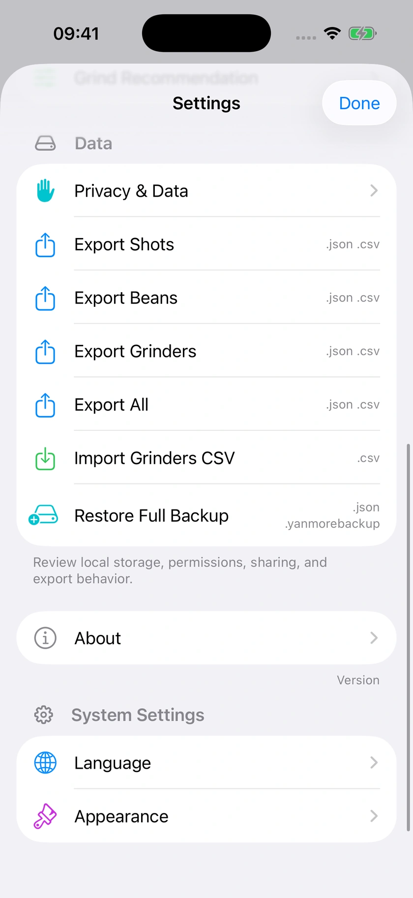 Figure 45 | Data export, restoration and privacy