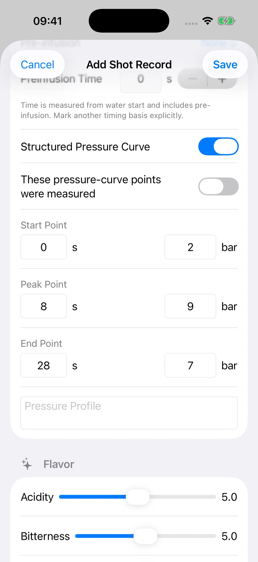 Figure 25 | Pre-infusion, timing and measured pressure