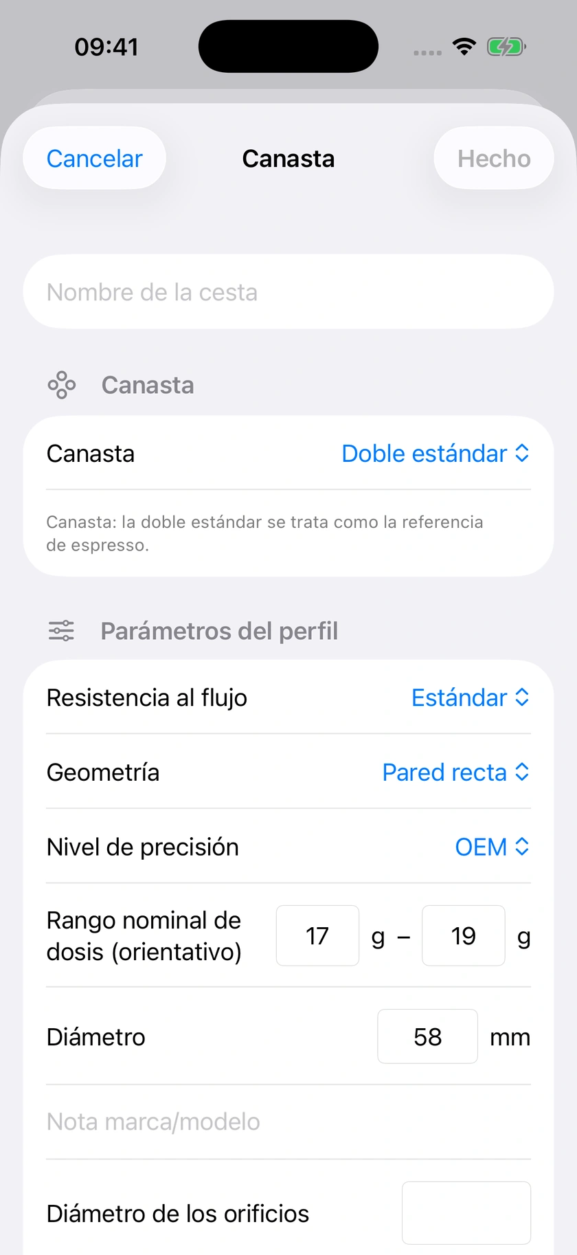 Figura 19 | Biblioteca de cestas y sus campos