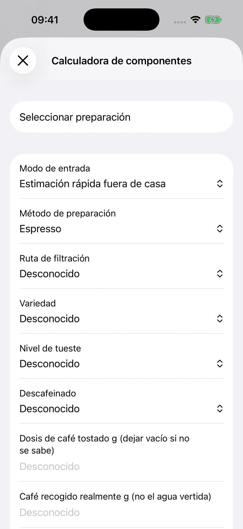Figura 53 | Datos de entrada de la calculadora