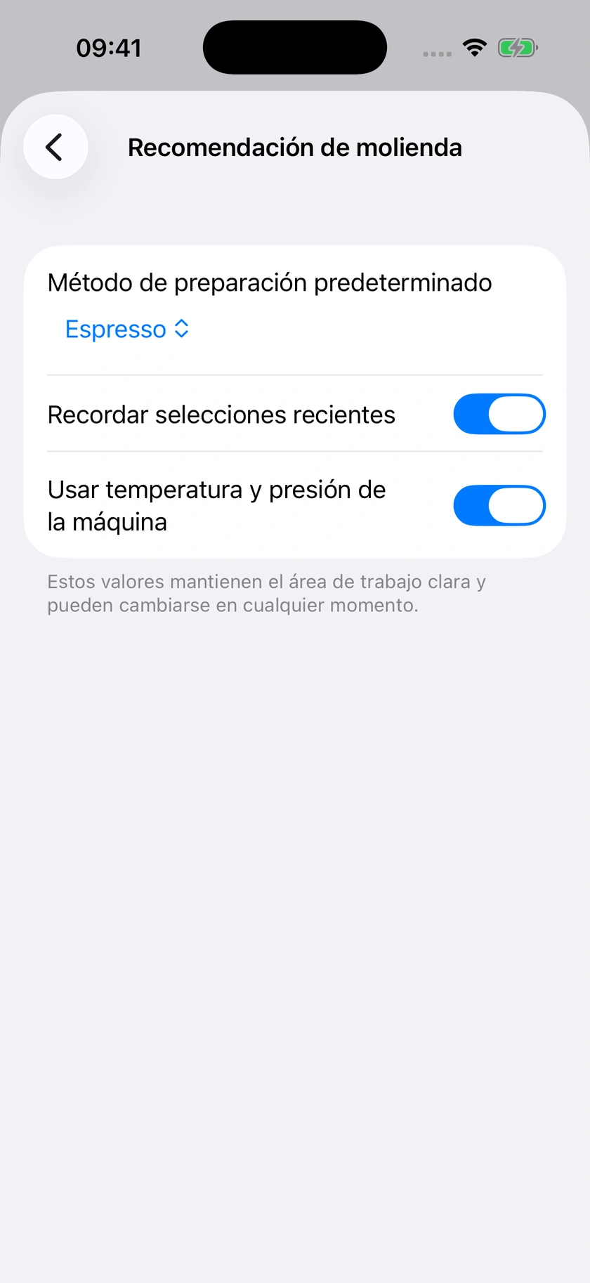 Figura 44 | Valores predeterminados de las recomendaciones