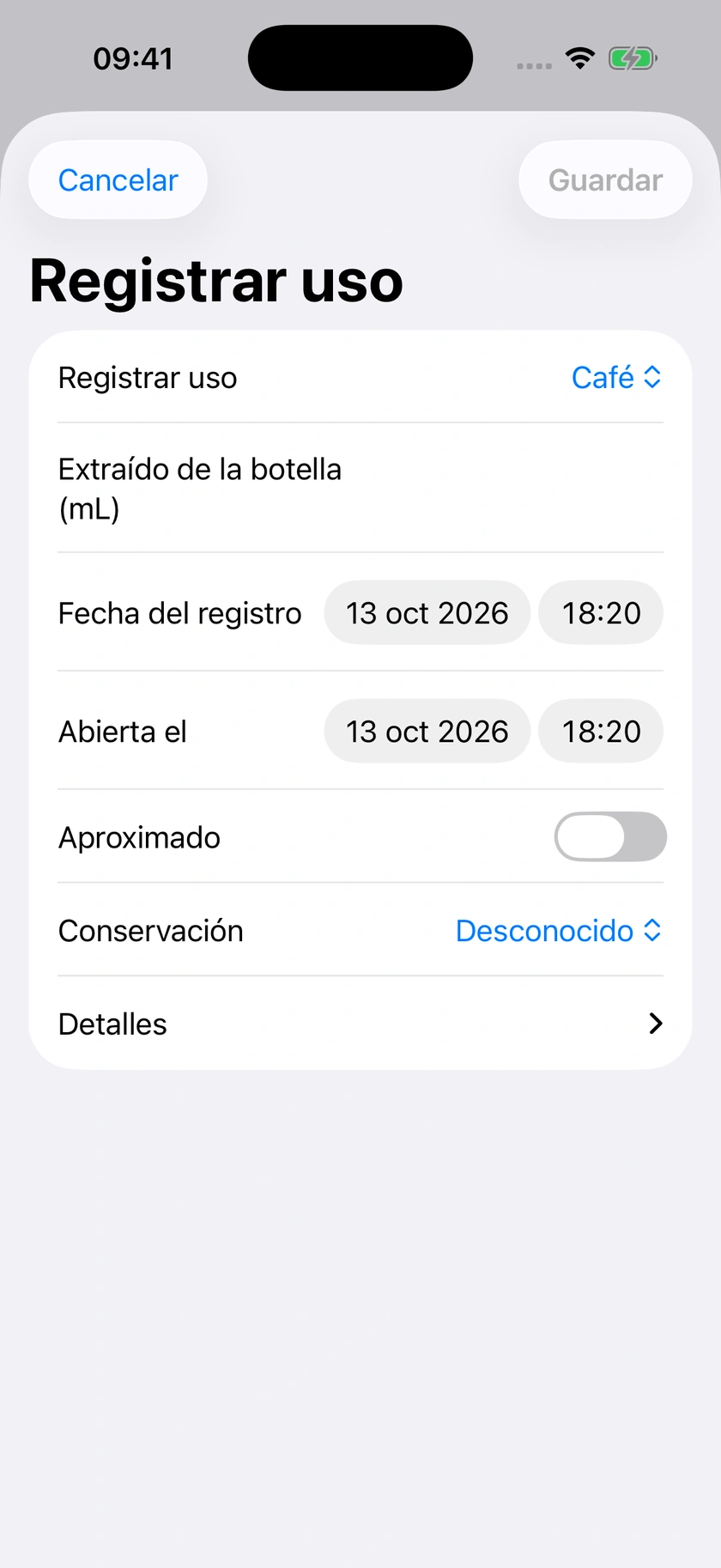 Figura 57 | Registra una cantidad en mililitros