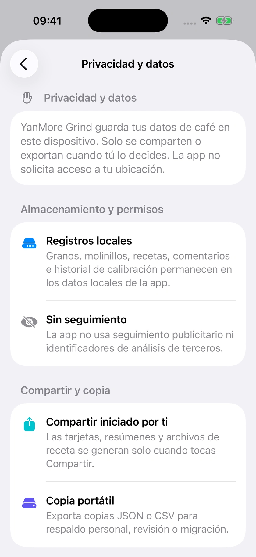 Figura 46 | Exportación, restauración y privacidad de datos