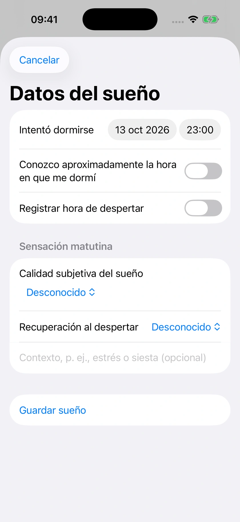 Figura 55 | Formulario de sueño