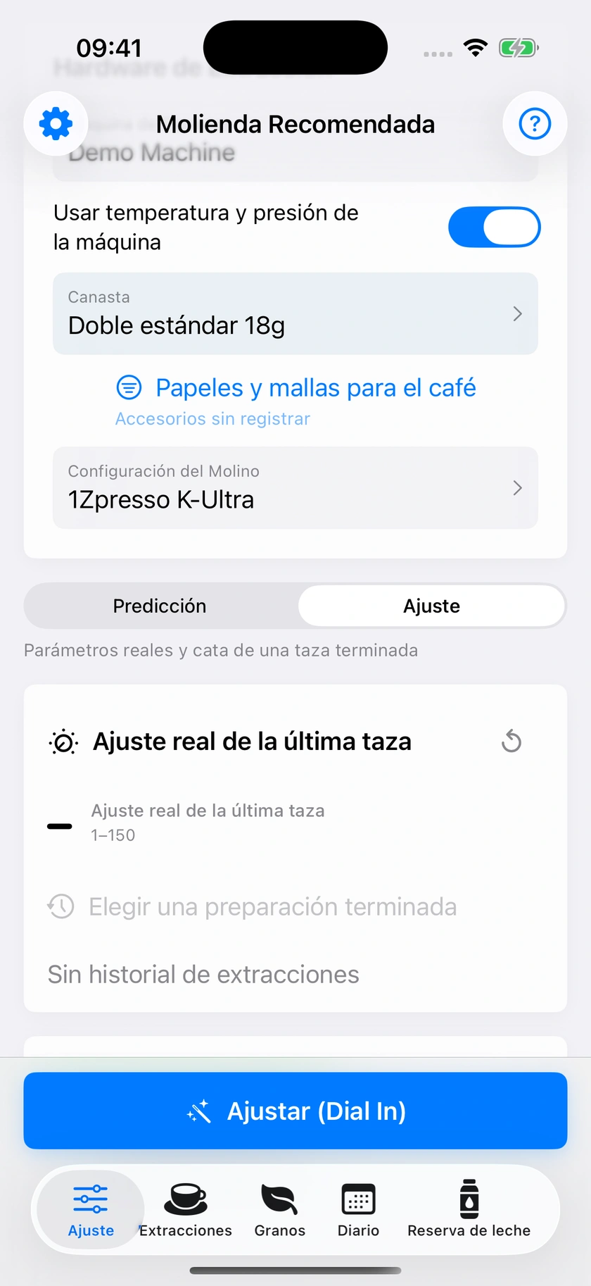 Figura 21 | Preparar un café y ajustar el anterior