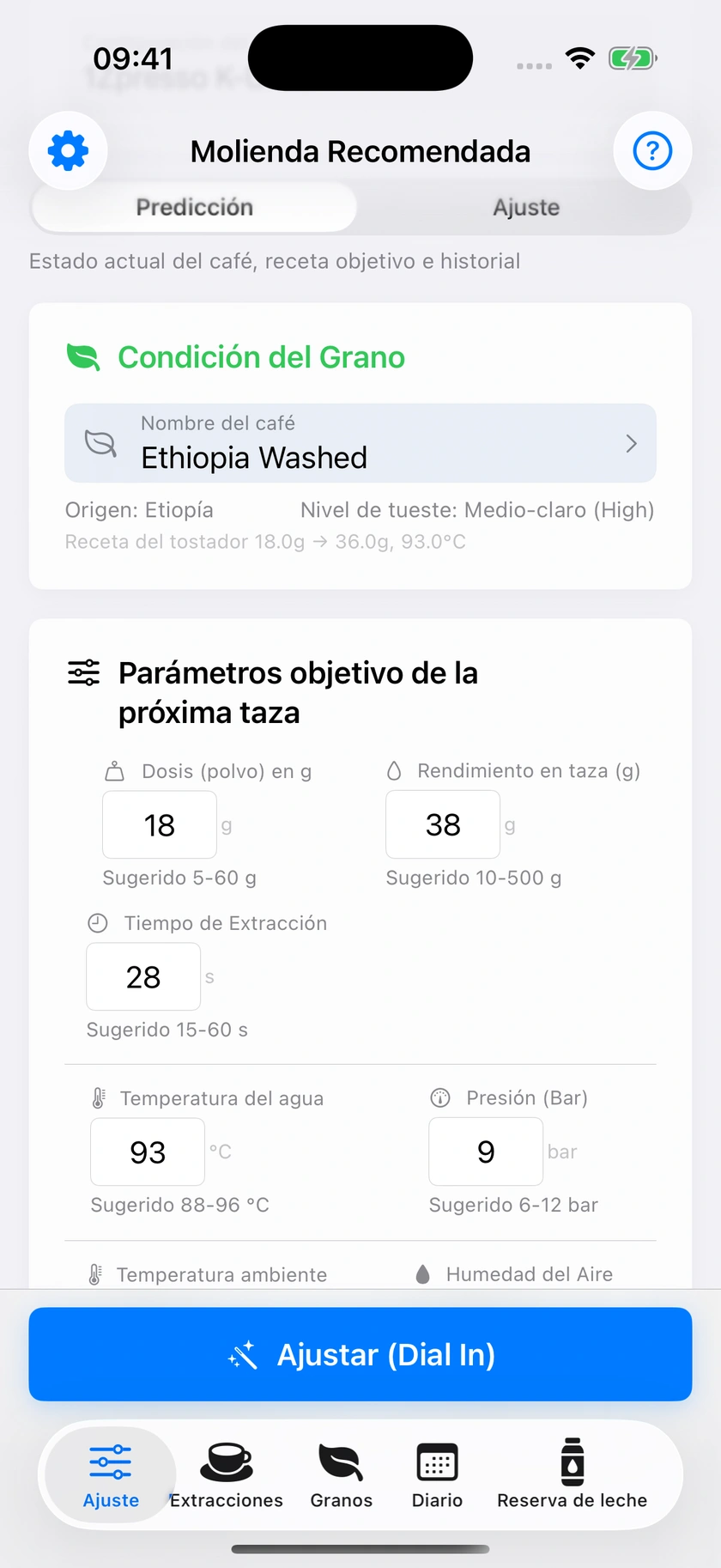 Figura 22 | Preparar un café y ajustar el anterior