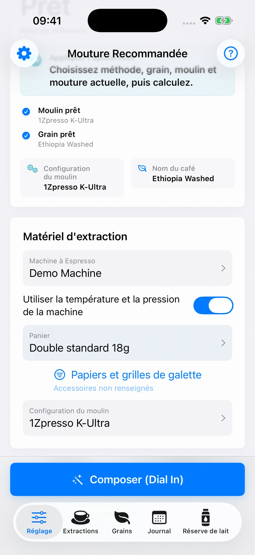 Figure 17 | Machine et valeurs par défaut