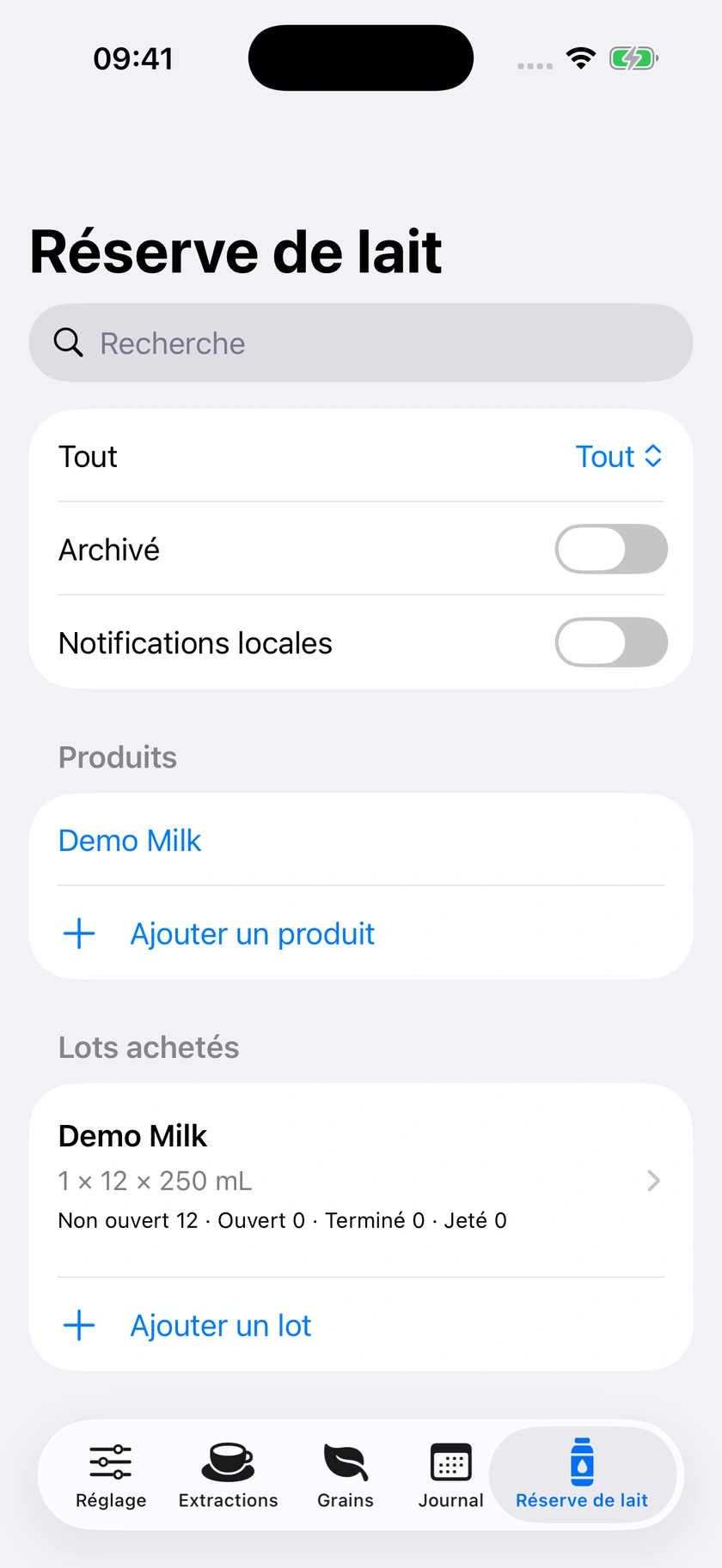 Figure 56 | Lot de lait en 2.2.1