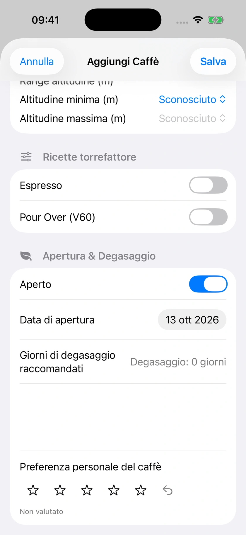 Figura 12 | Apertura, costo unitario e archiviazione