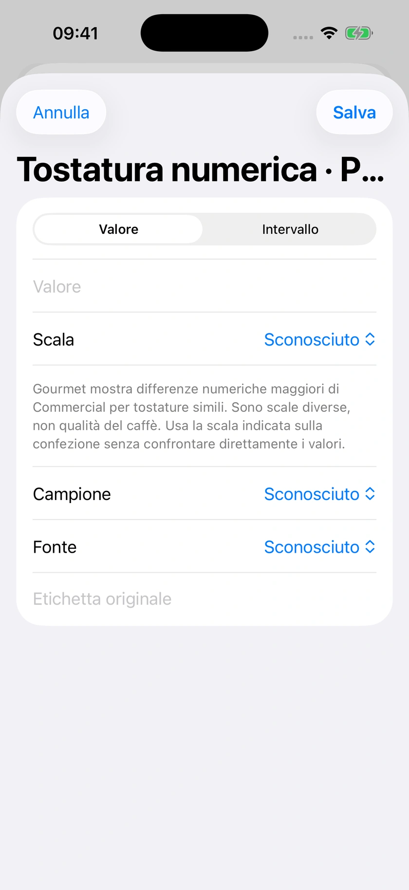Figura 14 | Informazioni numeriche sulla tostatura