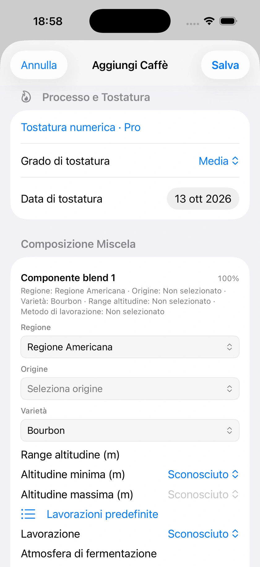 Figura 9 | Componenti della miscela e ricette predefinite