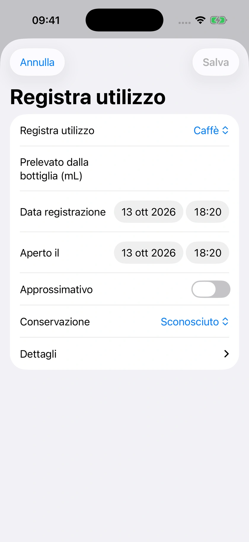 Figura 57 | Registra una quantità in millilitri