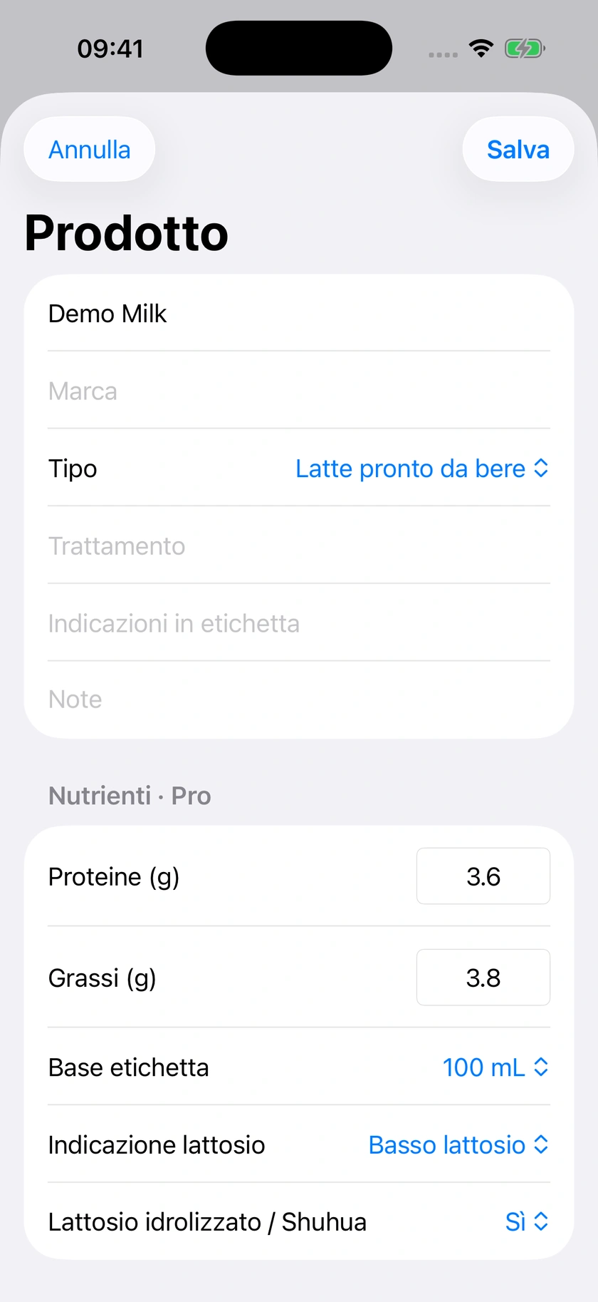 Figura 59 | Informazioni nutrizionali e sul lattosio