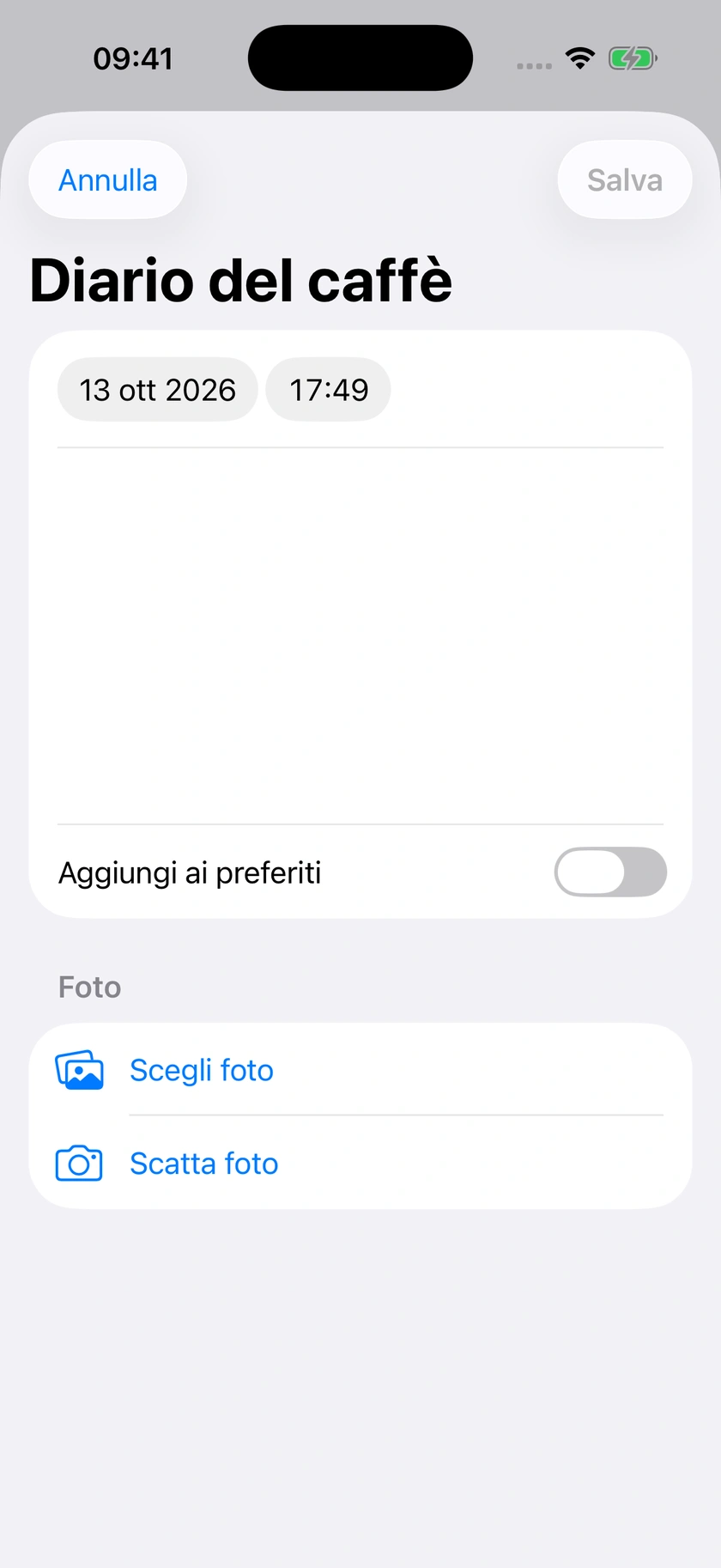 Figura 37 | Inserimento di appunti sul caffè