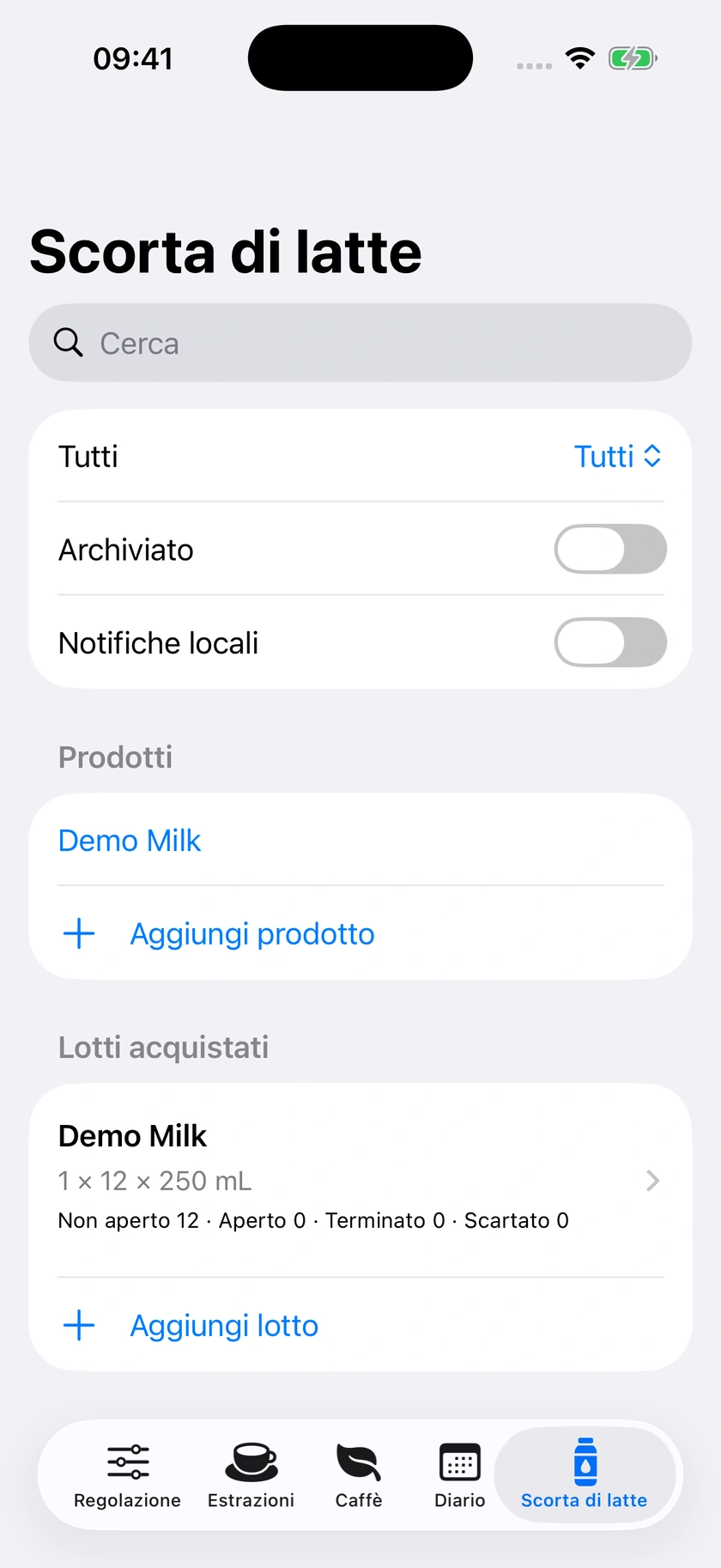 Figura 56 | Lotto di latte nella versione 2.2.1