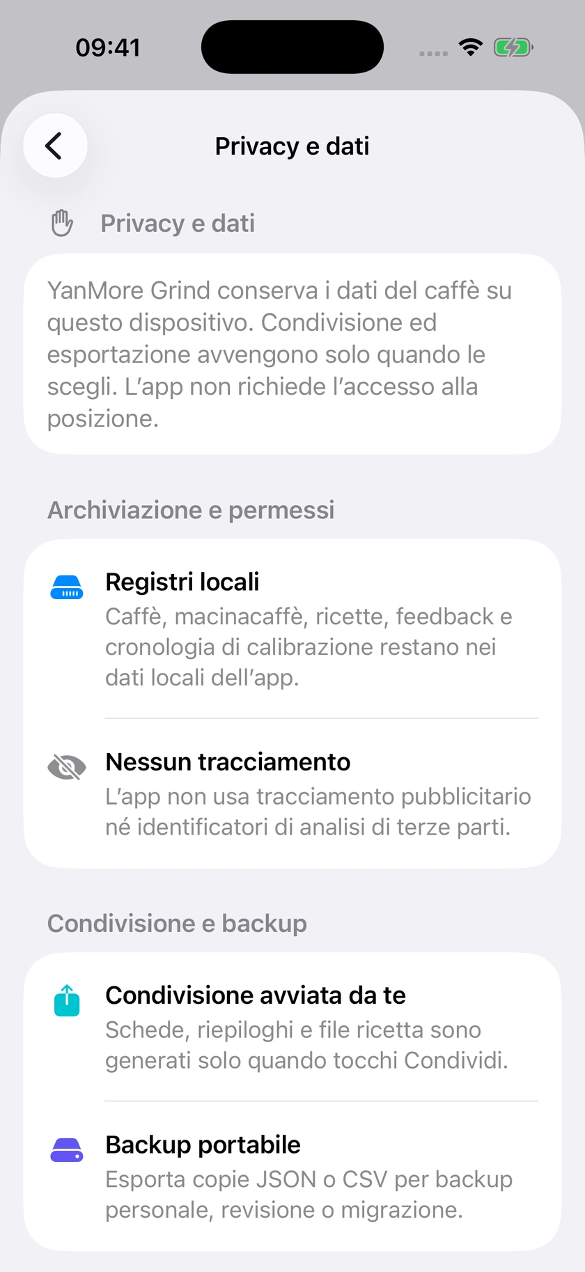 Figura 46 | Esportazione, ripristino e privacy dei dati
