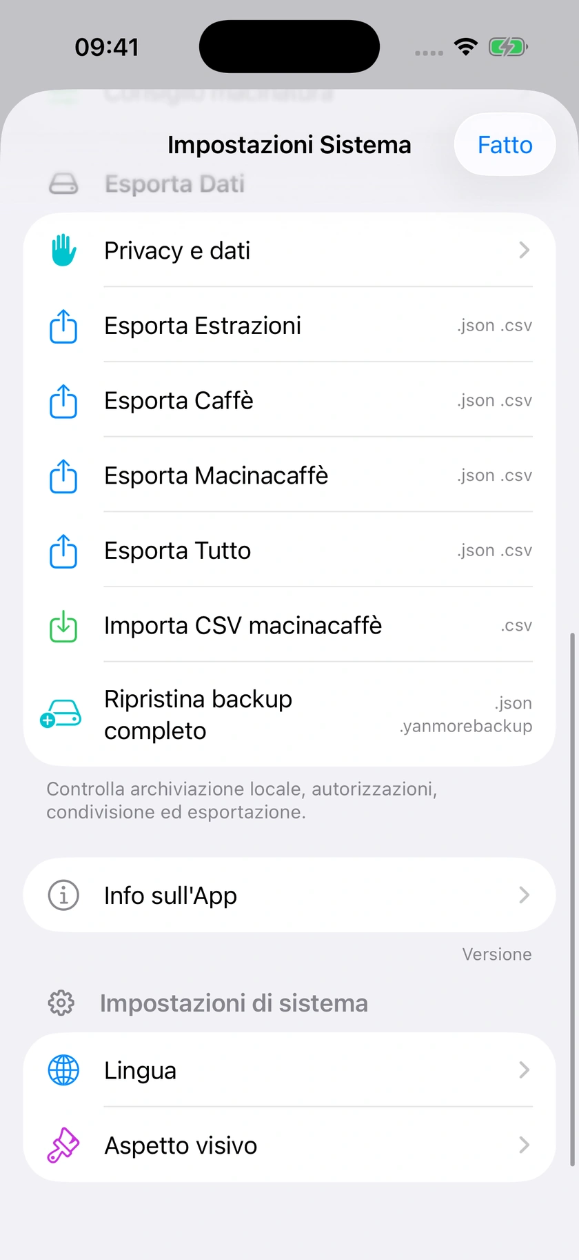 Figura 45 | Esportazione, ripristino e privacy dei dati
