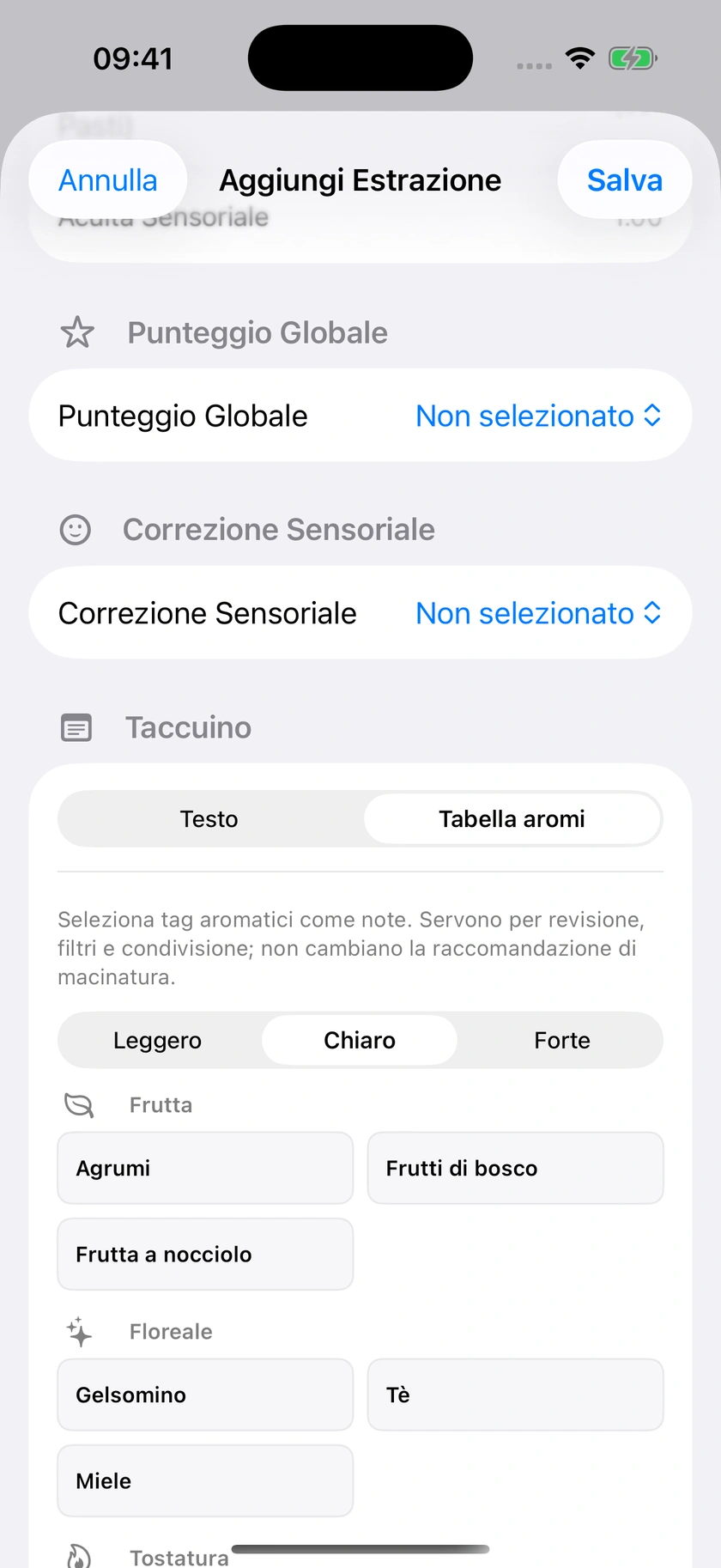 Figura 34 | Tabella aromatica e note scritte