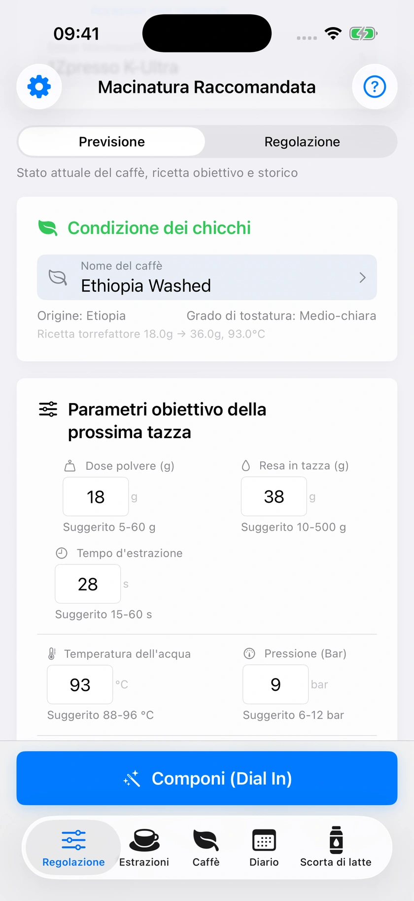 Figura 22 | Preparare un caffè e regolare quello precedente