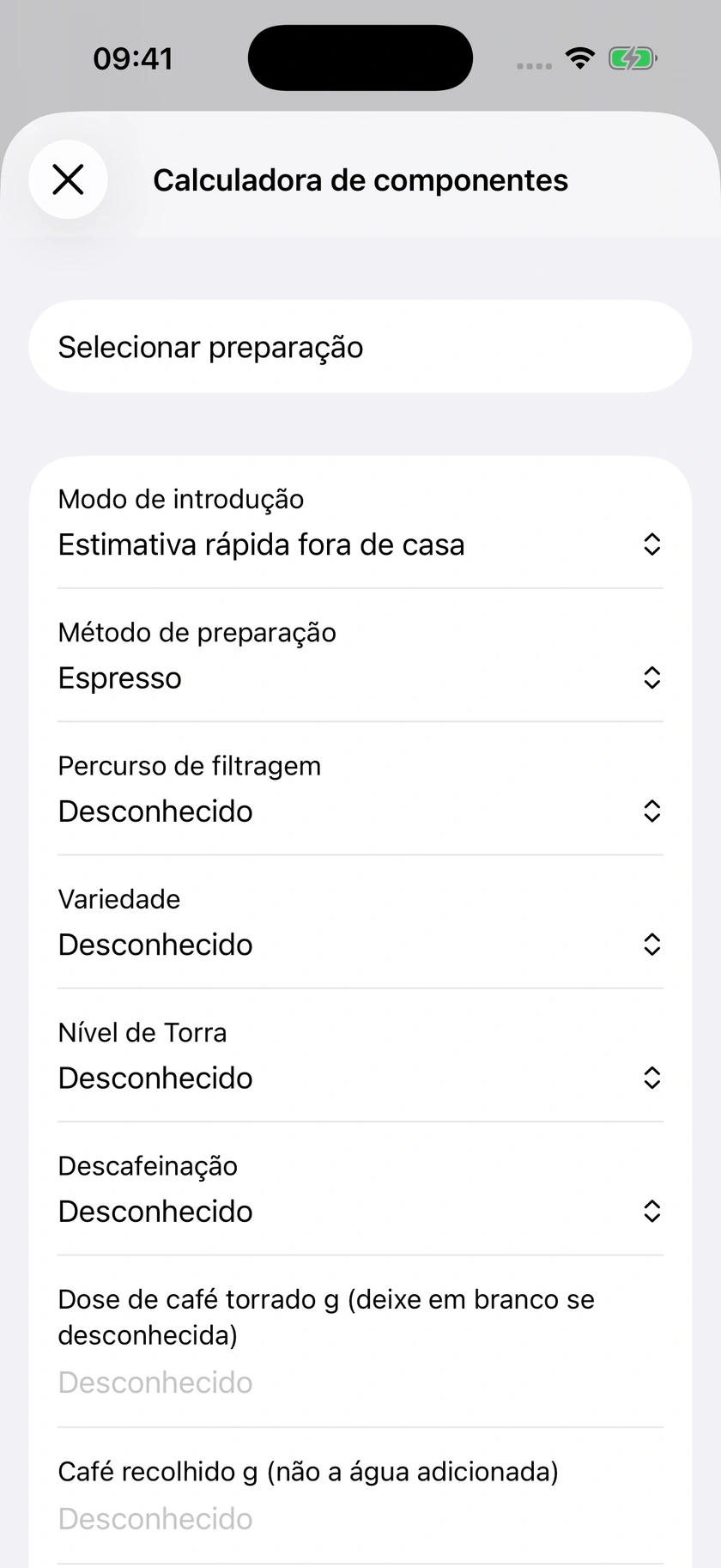 Figura 53 | Dados de entrada da calculadora