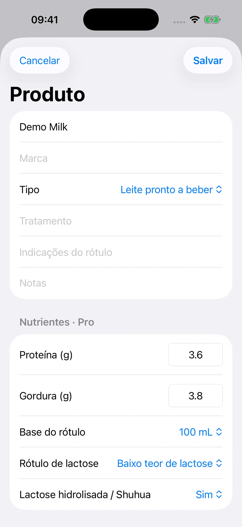 Figura 59 | Informação nutricional e de lactose