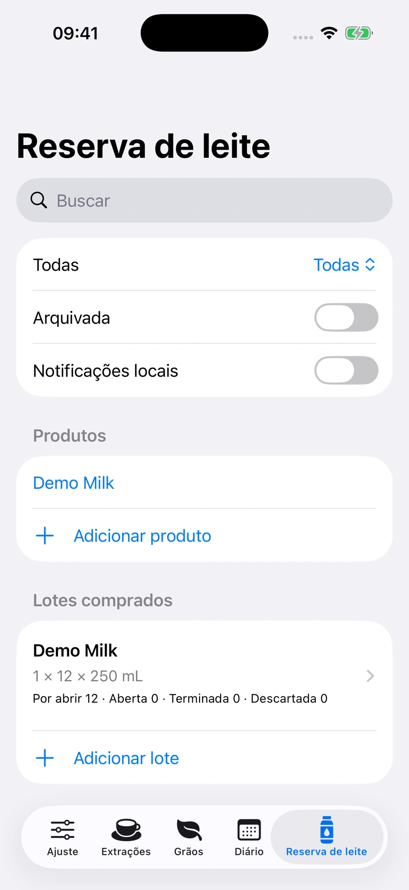 Figura 56 | Lote de leite na versão 2.2.1