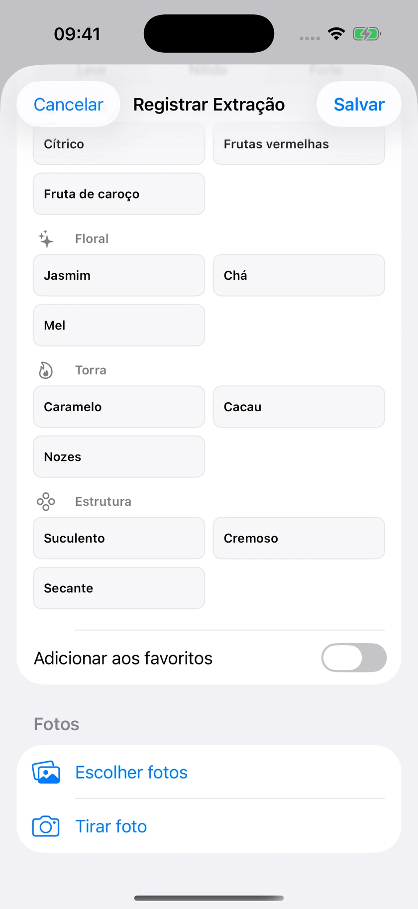 Figura 35 | Tabela de sabores e notas escritas