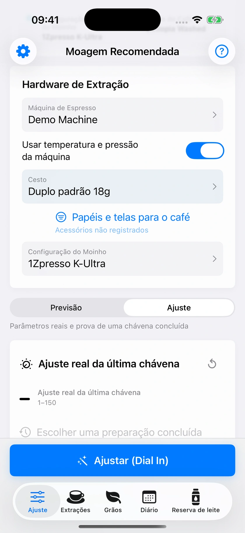 Figura 21 | Preparar um café e ajustar o anterior