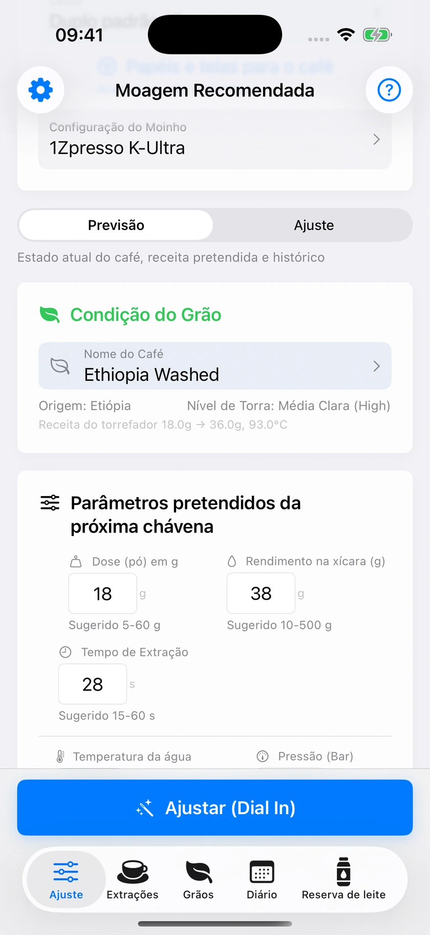 Figura 22 | Preparar um café e ajustar o anterior