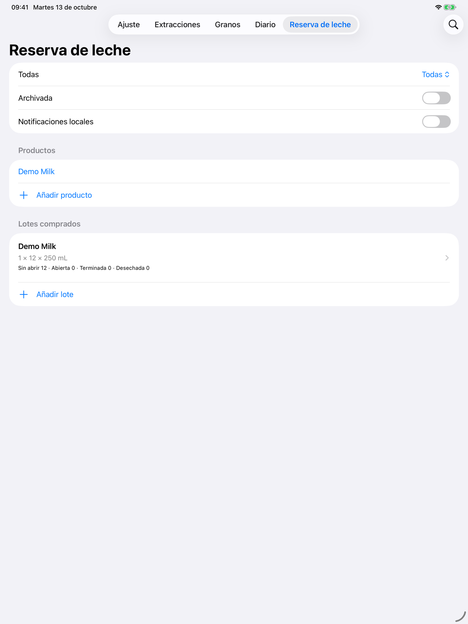 YanMore Grind — Inventario de leche en iPad