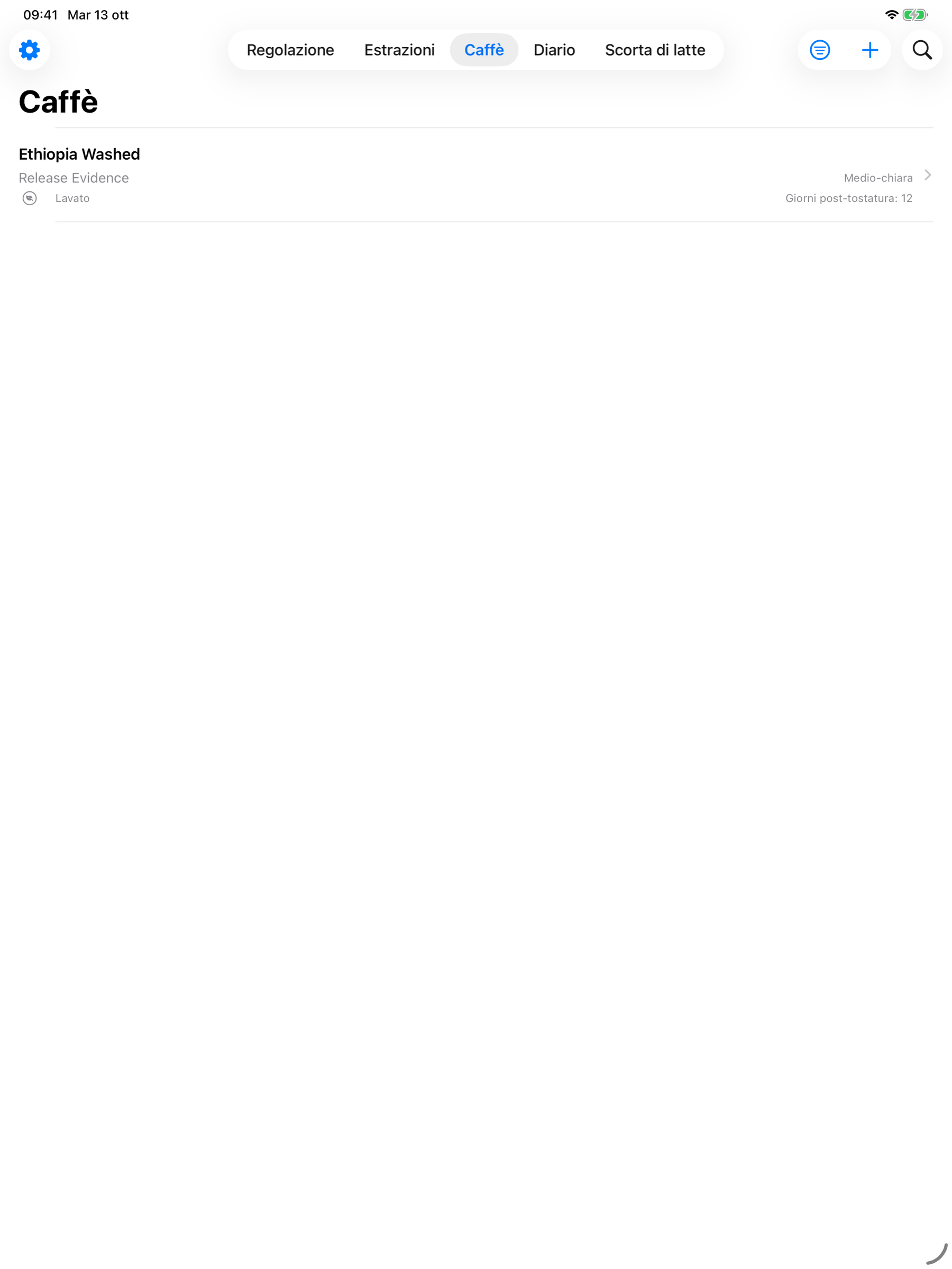 YanMore Grind — Archivio dei caffè su iPad