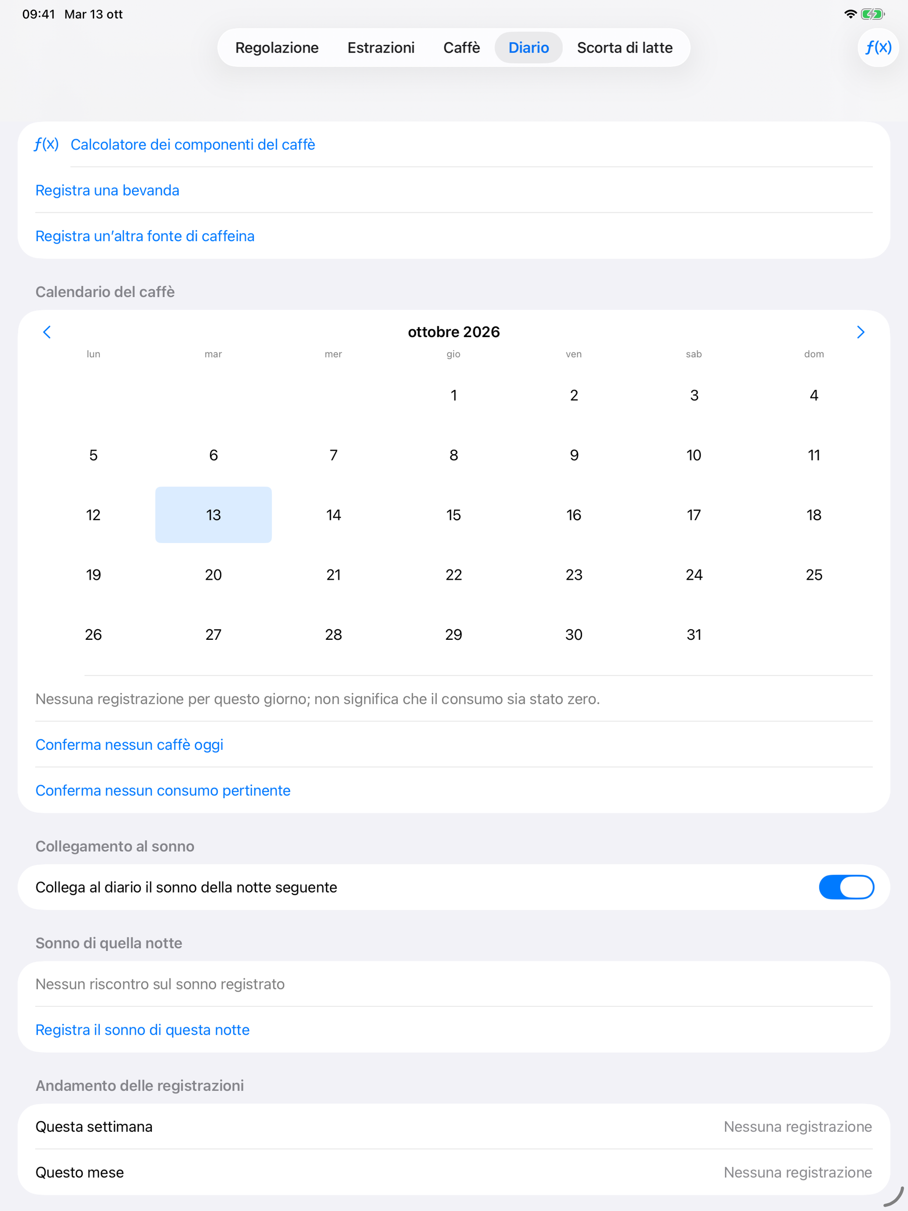 YanMore Grind — Diario del caffè su iPad