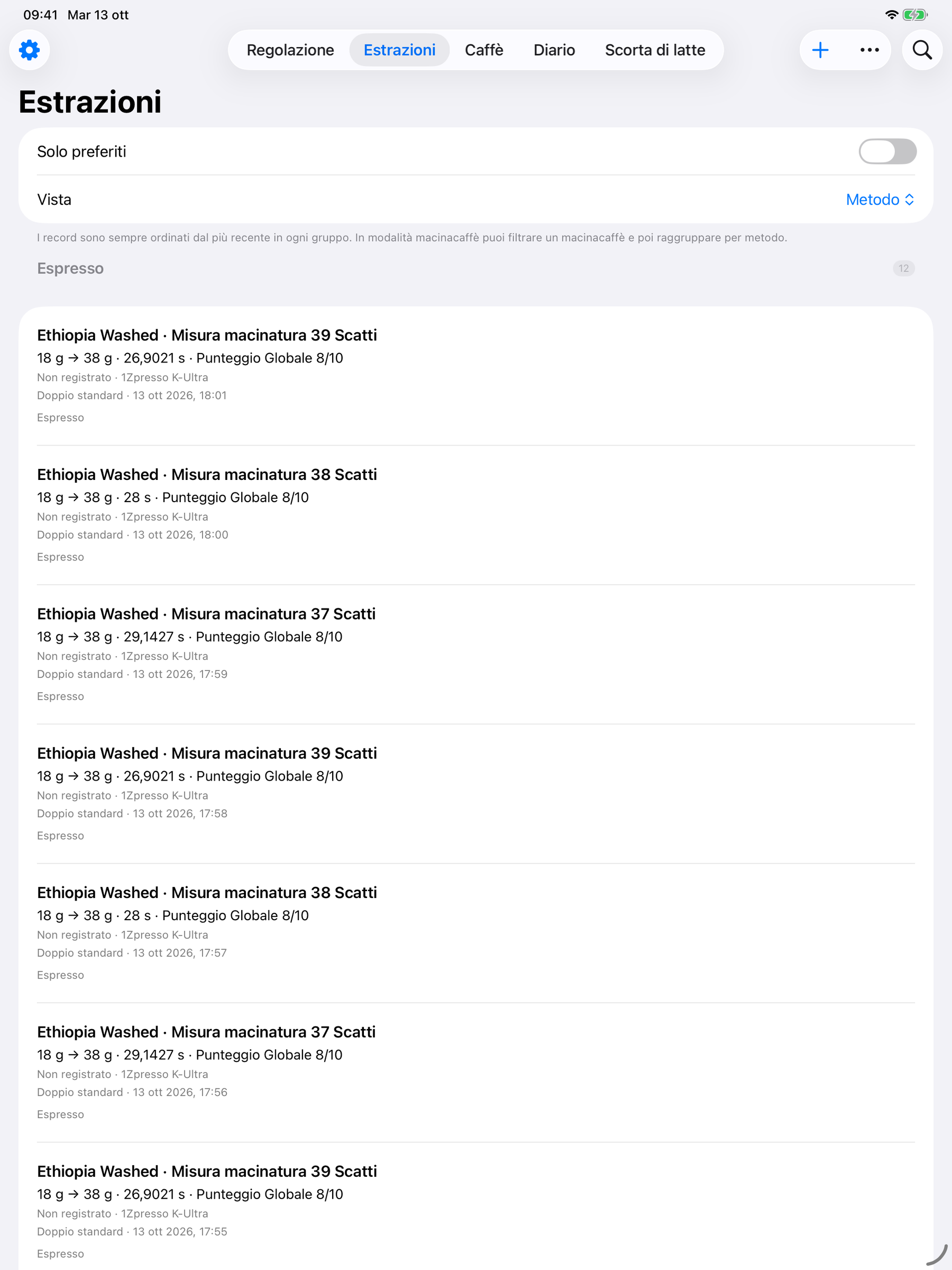 YanMore Grind — Cronologia delle preparazioni su iPad