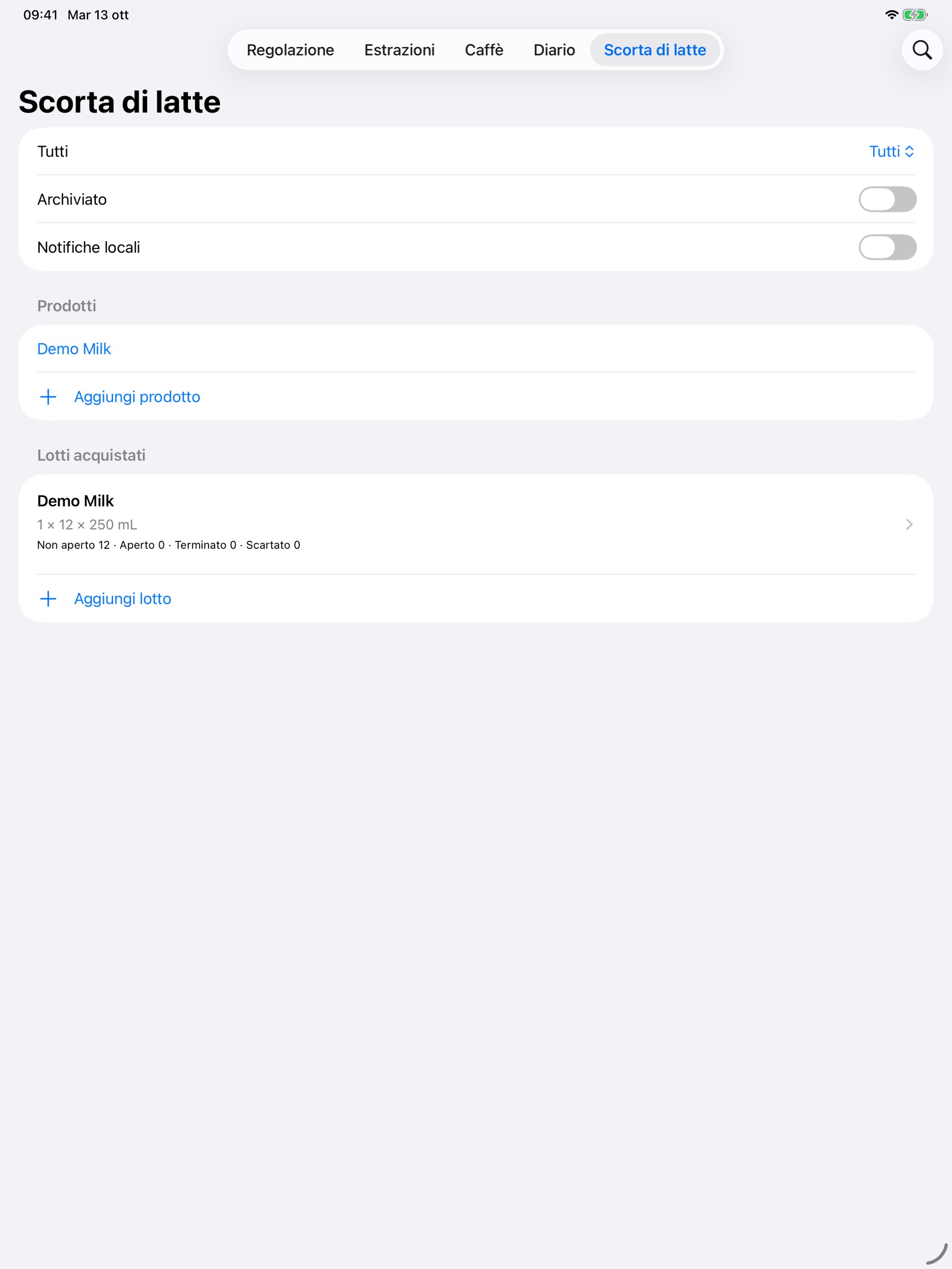 YanMore Grind — Scorte di latte su iPad