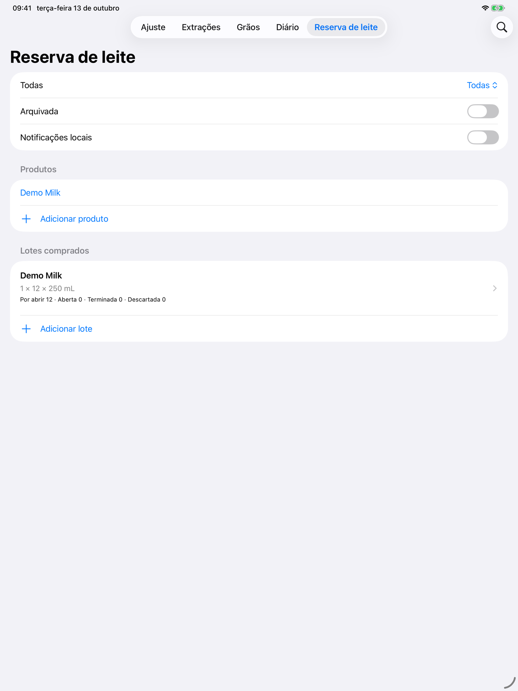 YanMore Grind — Inventário de leite no iPad