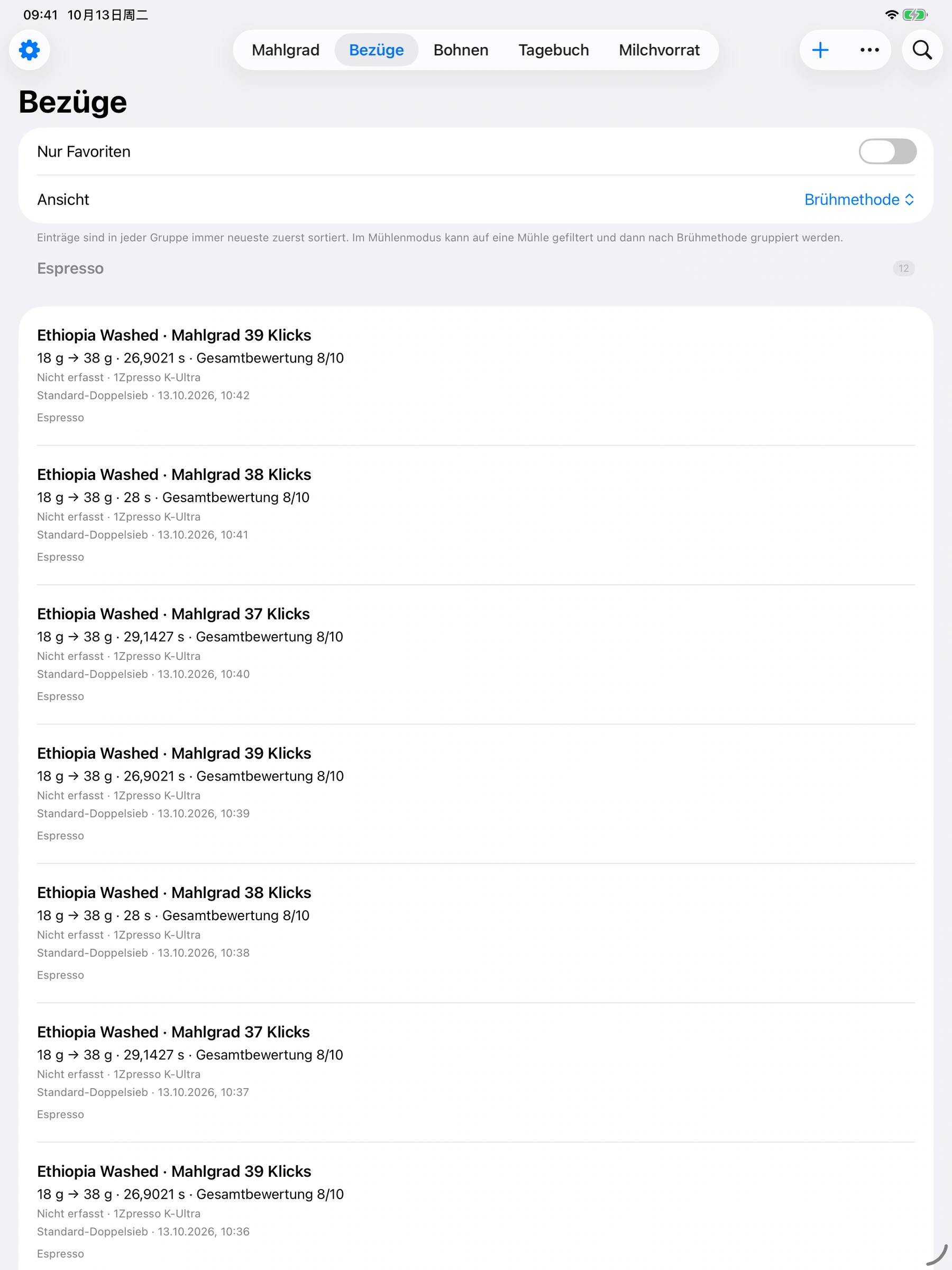 YanMore Grind — Brühverlauf auf dem iPad