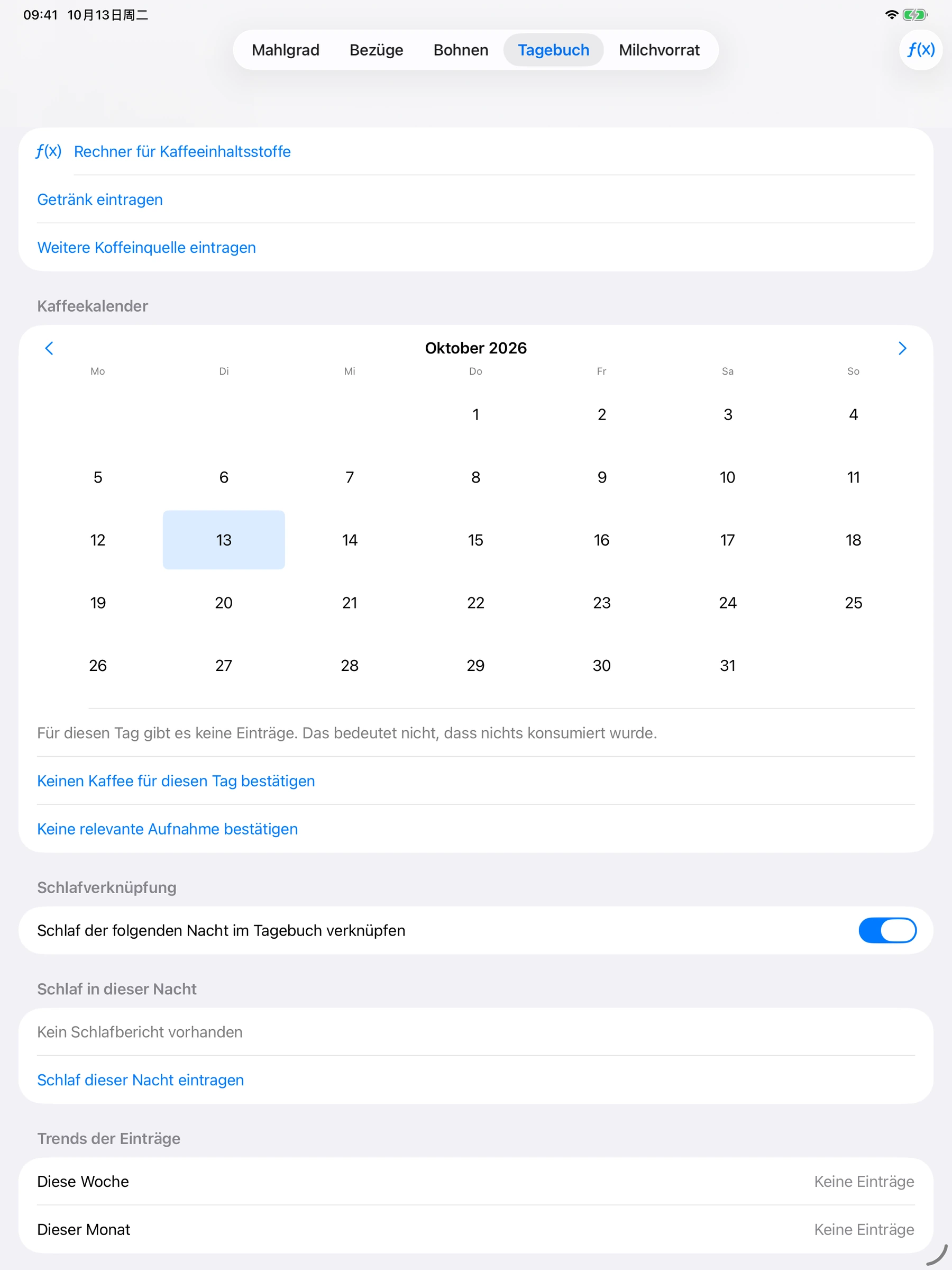 YanMore Grind — Kaffeetagebuch auf dem iPad
