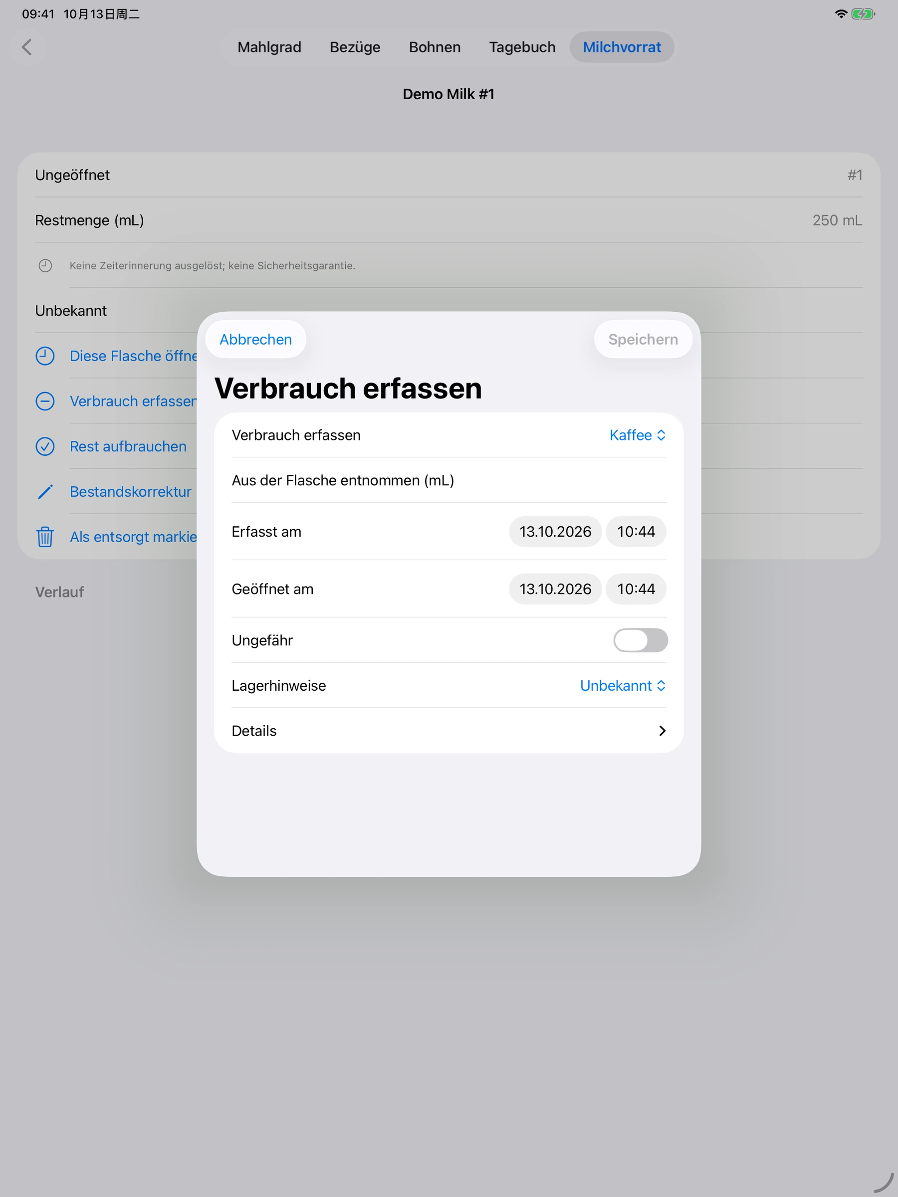 YanMore Grind — Milchverbrauch auf dem iPad