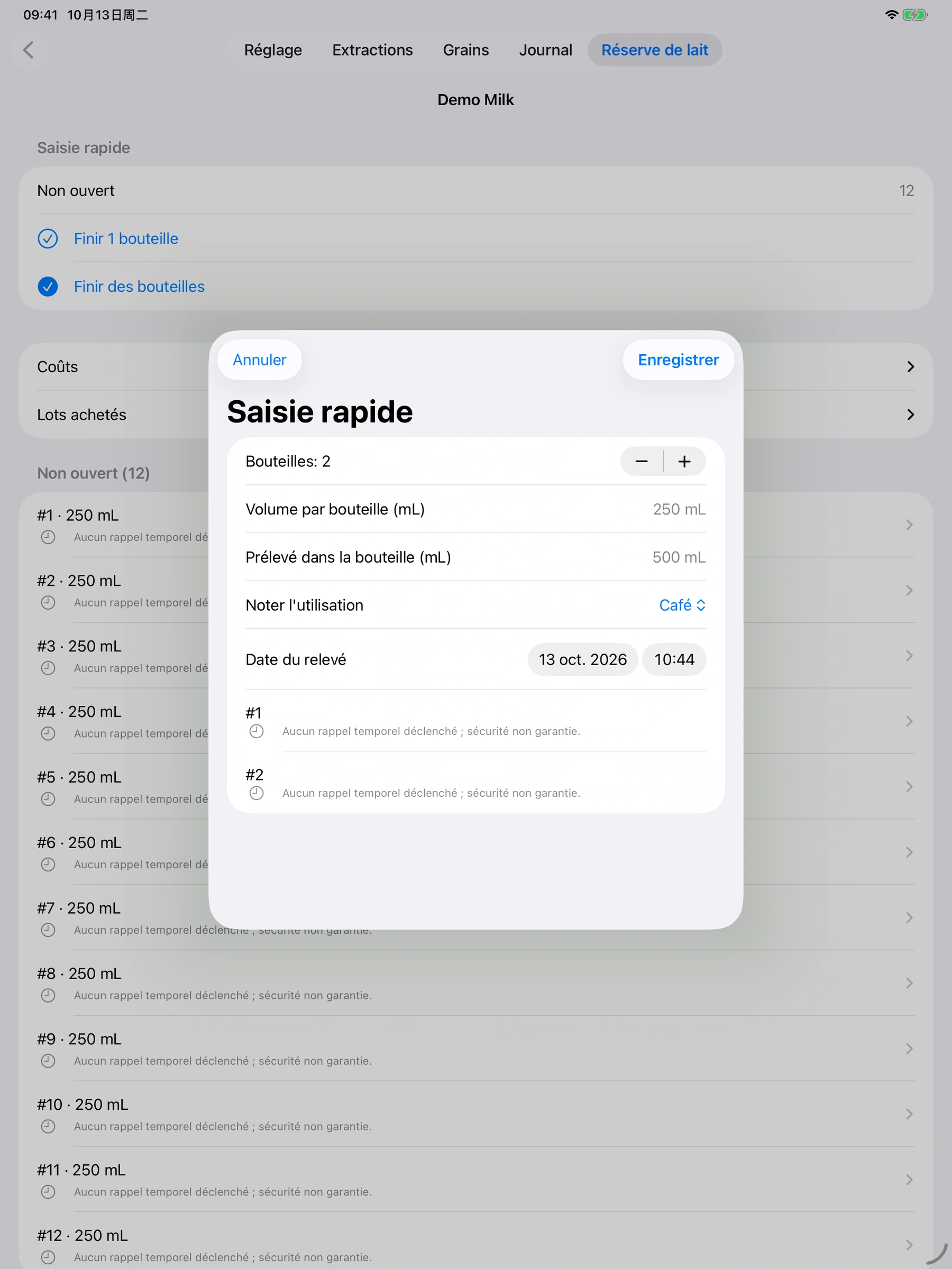 YanMore Grind — Bouteilles entières sur iPad