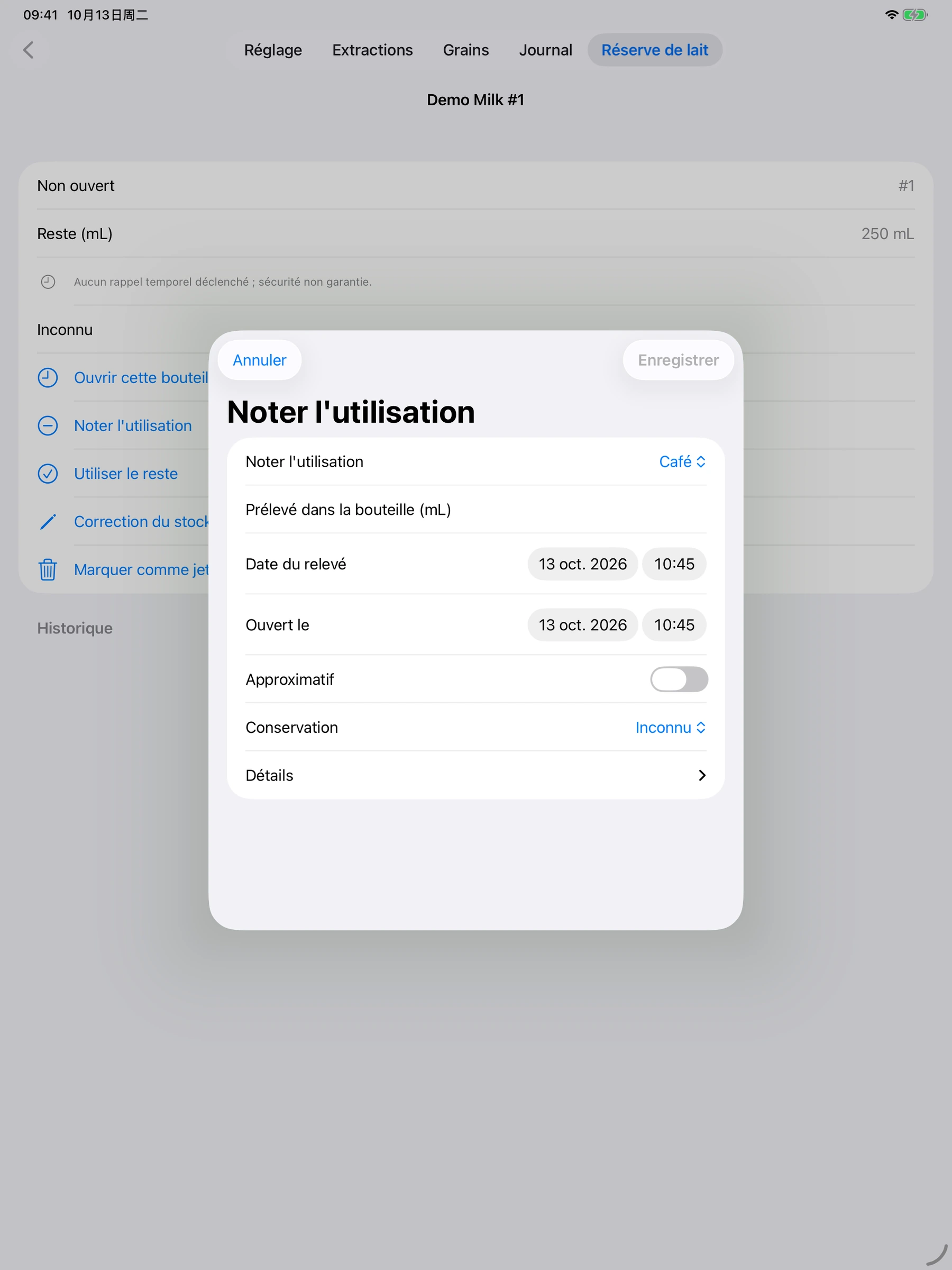 YanMore Grind — Utilisation du lait sur iPad