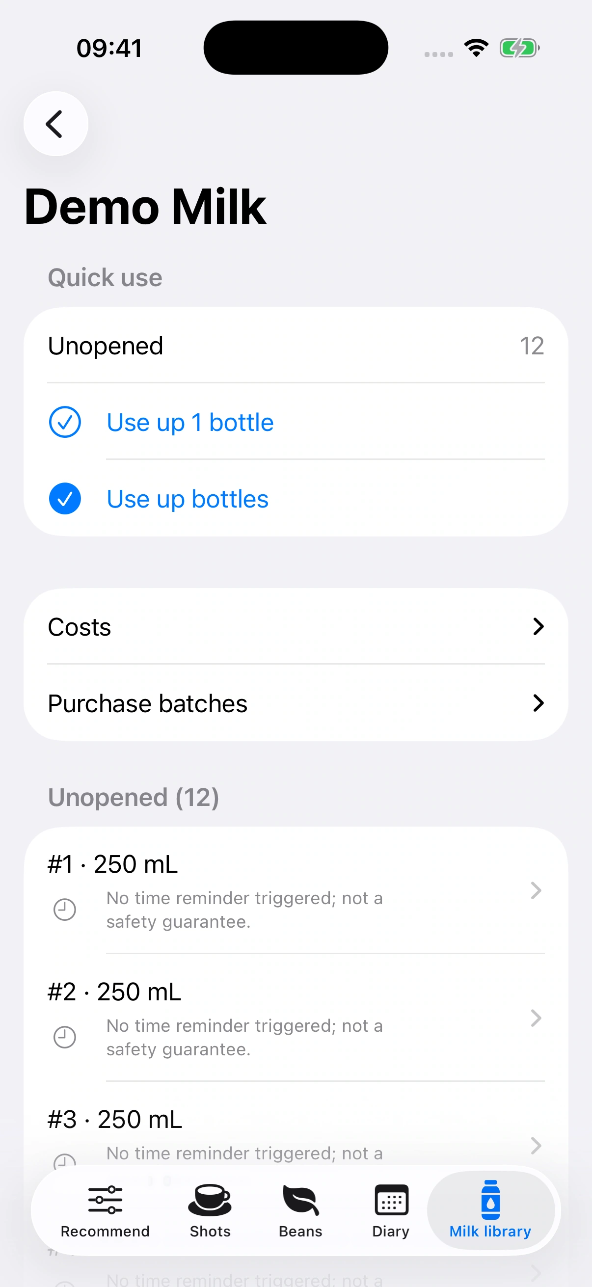 YanMore Grind — Milk inventory