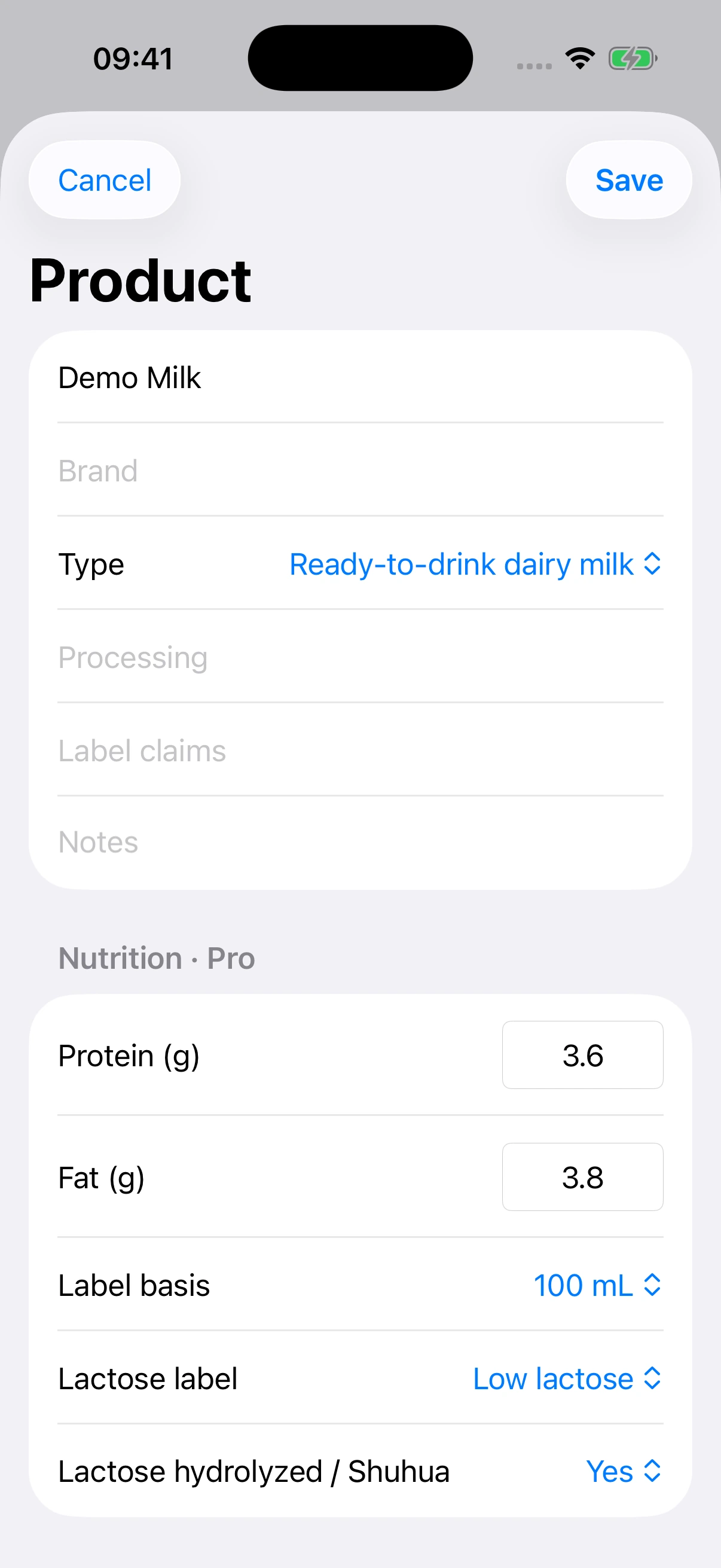 YanMore Grind — Nutrition label details