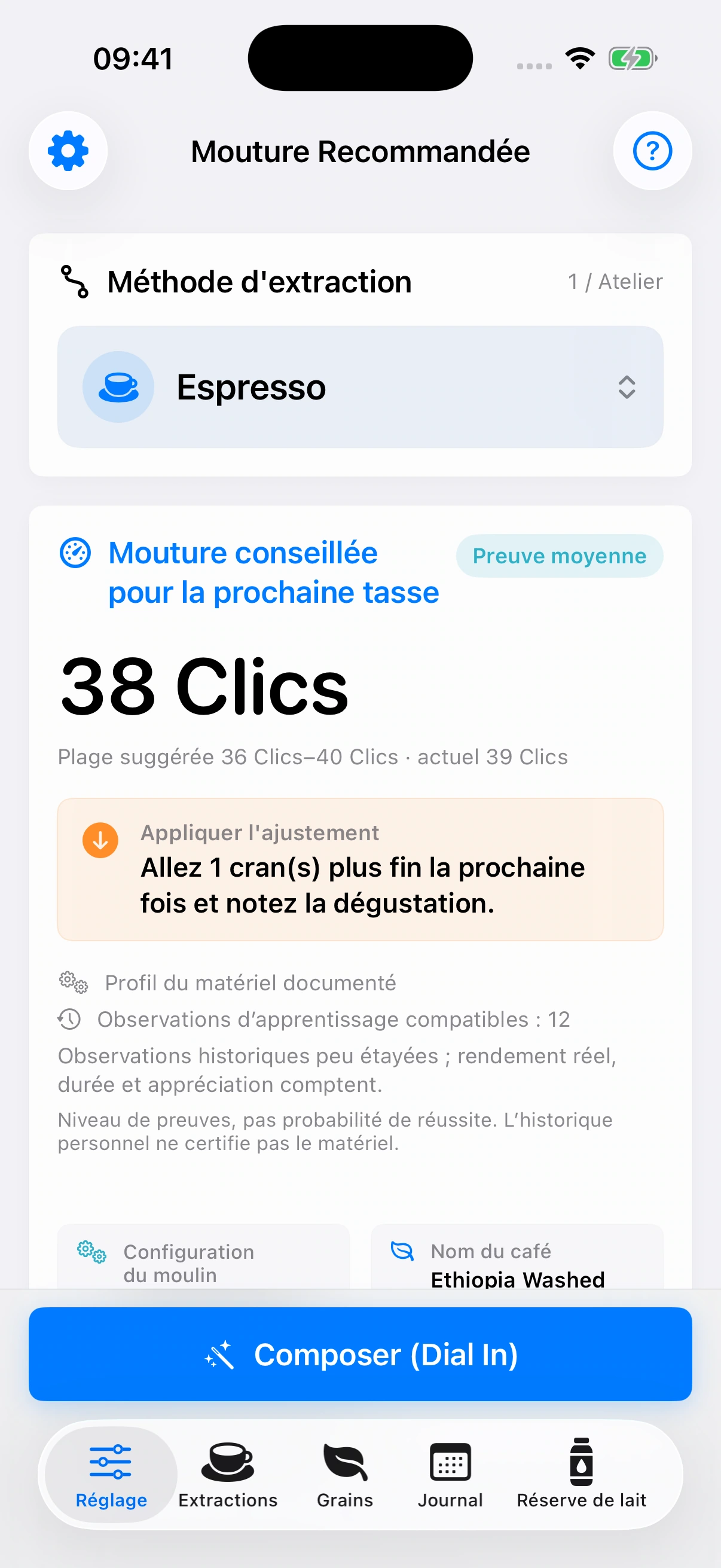 YanMore Grind — Conseil de mouture